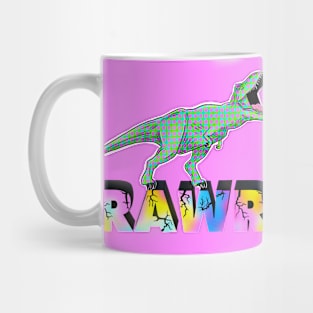 Dinosaur rawr retro (on purple pink) Mug